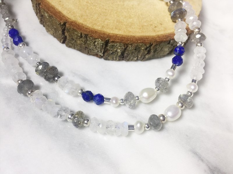 MH sterling silver natural stone custom series combination _ winter snow _ two sets - Bracelets - Crystal White