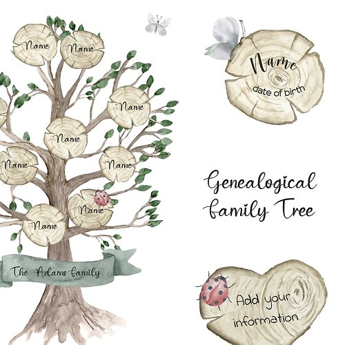 Art and Funny Watercolor Family Genealogical Tree Clipart
