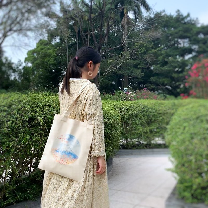 Mstandforc Mount Fuji Cherry Blossom Tote Bag - Messenger Bags & Sling Bags - Cotton & Hemp Multicolor