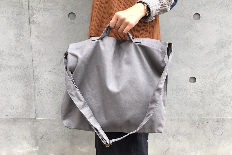 2 way canvas tote bag-Grey No.1 - Messenger Bags & Sling Bags - Cotton & Hemp Gray