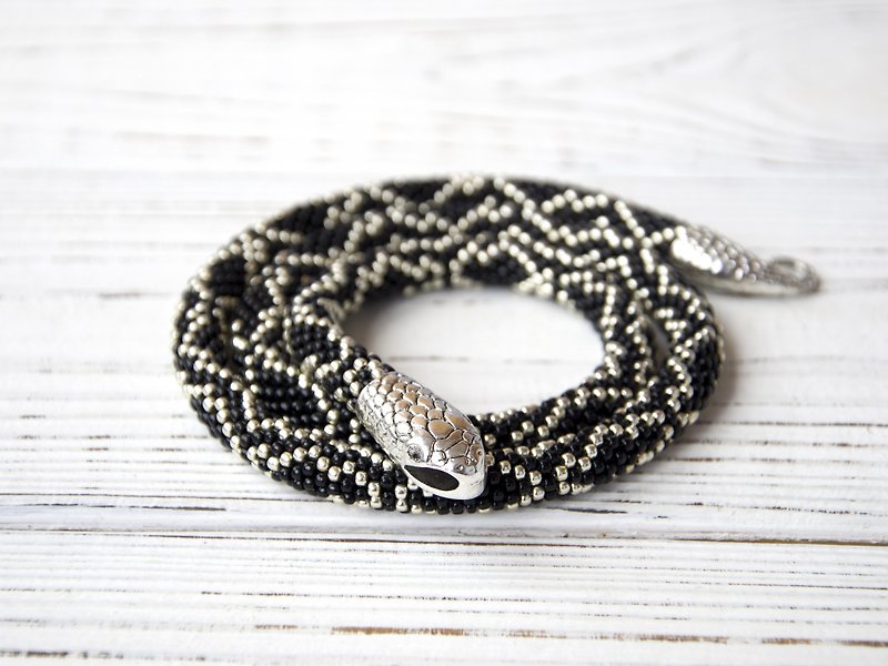 Black silver snake necklace for woman, Ouroboros, Choker necklace for men
