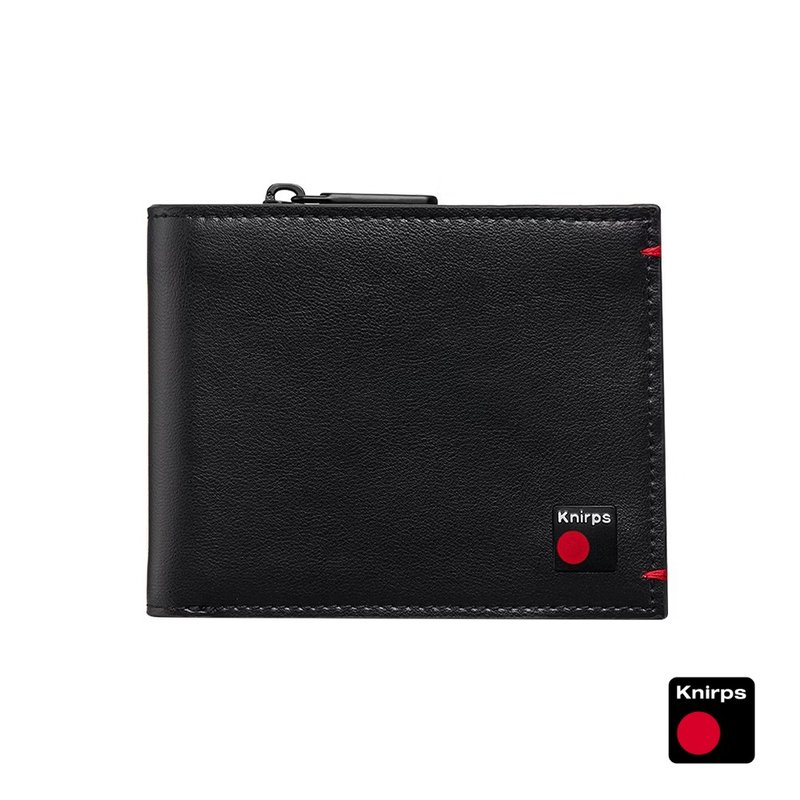 [Knirps German red dot] RFID coin purse short clip – Vegan Italian vegan leather black - กระเป๋าสตางค์ - หนังแท้ สีดำ