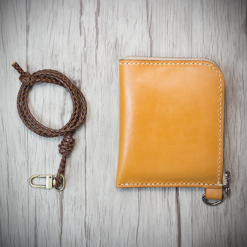 [Defective] Coin purse / L-shaped coin purse zipper is slightly difficult to pull - Coin Purses - Genuine Leather Orange