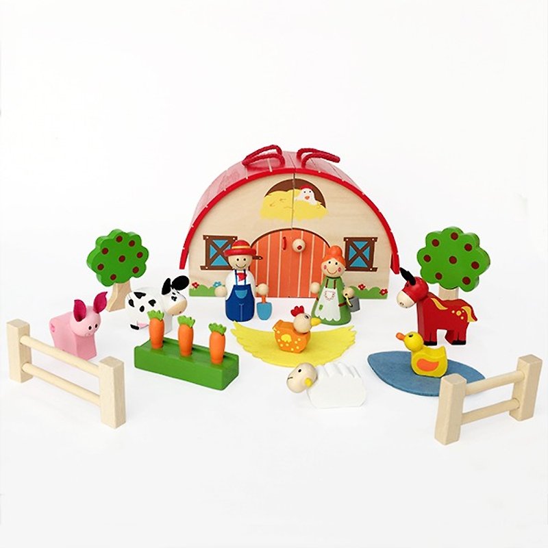 【展示福利品-雙語學校使用教具】LOVE FAMILY愛的農莊手提故事屋 - 寶寶/兒童玩具/玩偶 - 木頭 