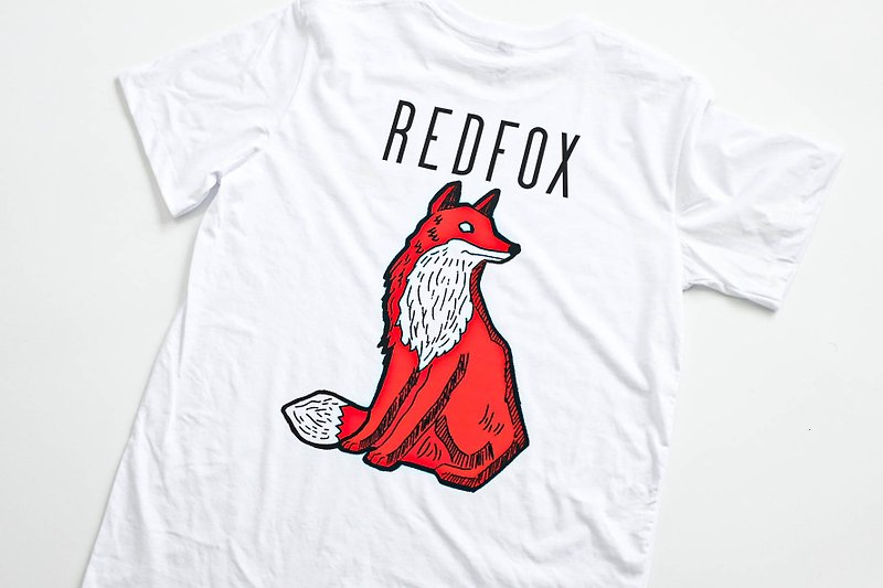 red fox illustration printing short-sleeved unisex cotton t-shirt - เสื้อยืดผู้ชาย - ผ้าฝ้าย/ผ้าลินิน ขาว
