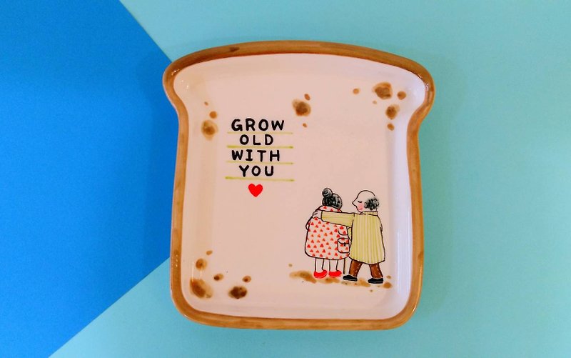 Grow Old With You ♥ He X She (Love Bread) - Small Plates & Saucers - Porcelain Multicolor