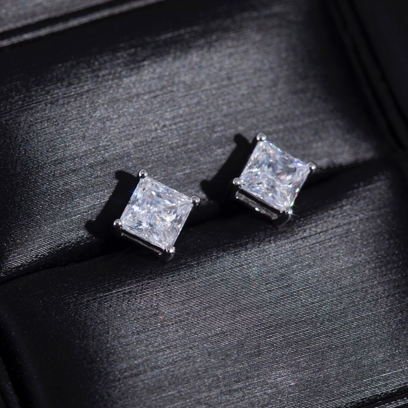 Wbj Four Claw Princess Cut Stud Earrings - Earrings & Clip-ons - Gemstone Silver