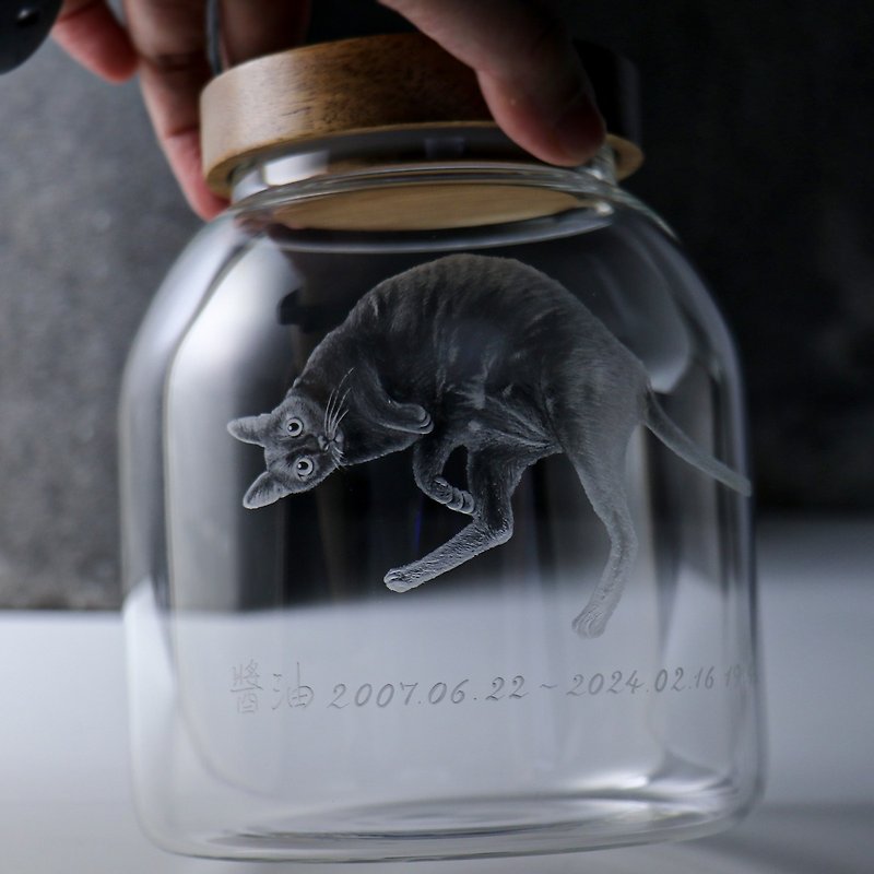 15.6cm [Pet Urn] Black Cat Full Body (Wide Can) Bright and Pure Customized Home in Heaven - Customized Portraits - Glass Transparent