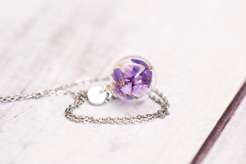Real Flower in Glass Ball Stainless Steel Necklace - Necklaces - Glass Purple