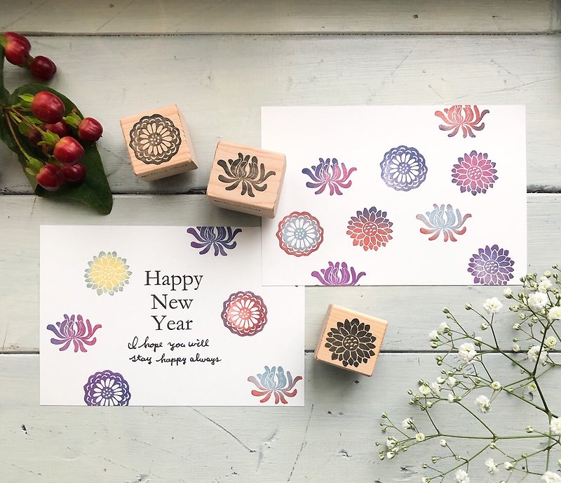 Chrysanthemum flower pattern stamp 3-piece set