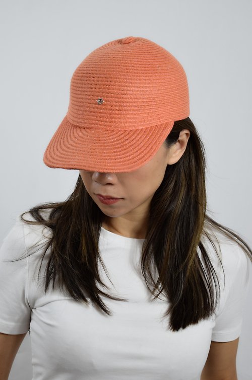 Bonnie編織工坊 美式復古亞麻老帽-落日橘