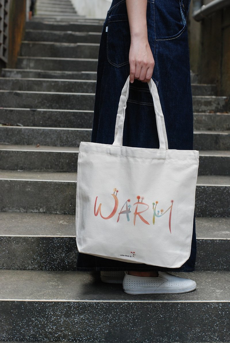 Canvas bag-WARM - กระเป๋าถือ - ผ้าฝ้าย/ผ้าลินิน ขาว