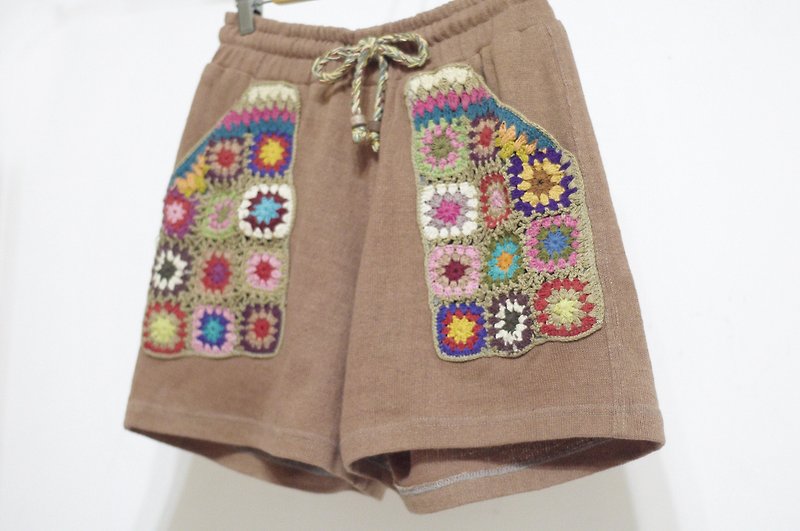 Christmas present limited edition knit knit pocket shorts / national wind pants / flower knit pants / ethnic pants / mosaic knit shorts - Bohemia colorful forest wind - Women's Shorts - Cotton & Hemp Multicolor