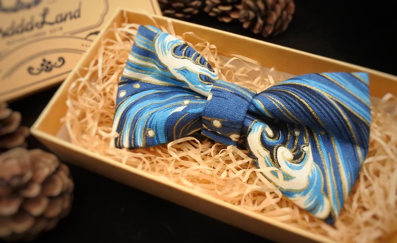 Birdddland原創手工領結 進口燙金布料 日系浮世繪風 復古海洋 - 領結/領巾 - 棉．麻 藍色