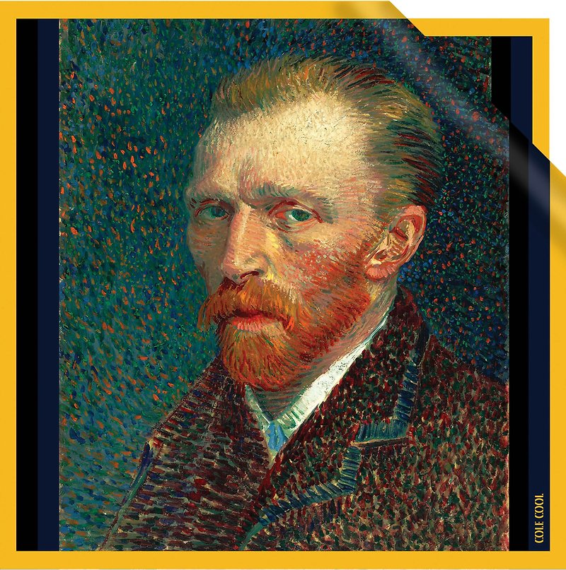 Vincent van Gogh【梵高自畫像 】真絲圍巾 名畫絲巾 小方巾 禮物 - 絲巾 - 絲．絹 橘色