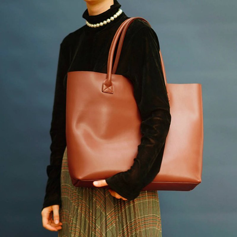 Standard number | brown leather large tote bag shopping bag shoulder bag female leather bag - กระเป๋าแมสเซนเจอร์ - หนังแท้ สีนำ้ตาล