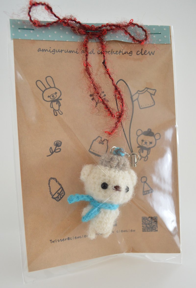 [Made to order] Small polar bear amigurumi strap - Stuffed Dolls & Figurines - Wool White