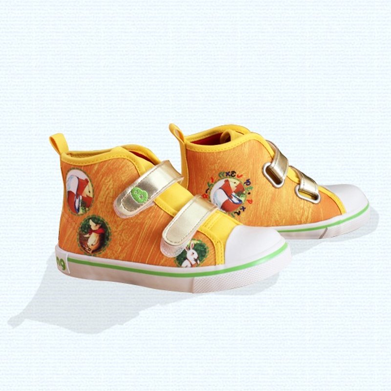 插畫短筒靴 – 黃色鹹蘋果的滋味 童鞋/童靴 - 男/女童鞋 - 棉．麻 黃色