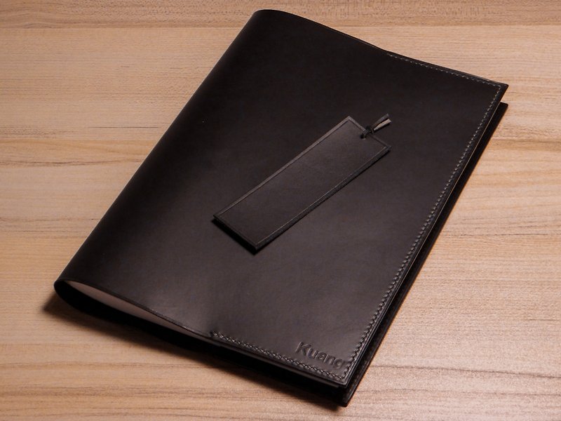A5 leather book jacket (single side) [multi-color free lettering] - ปกหนังสือ - หนังแท้ สีดำ