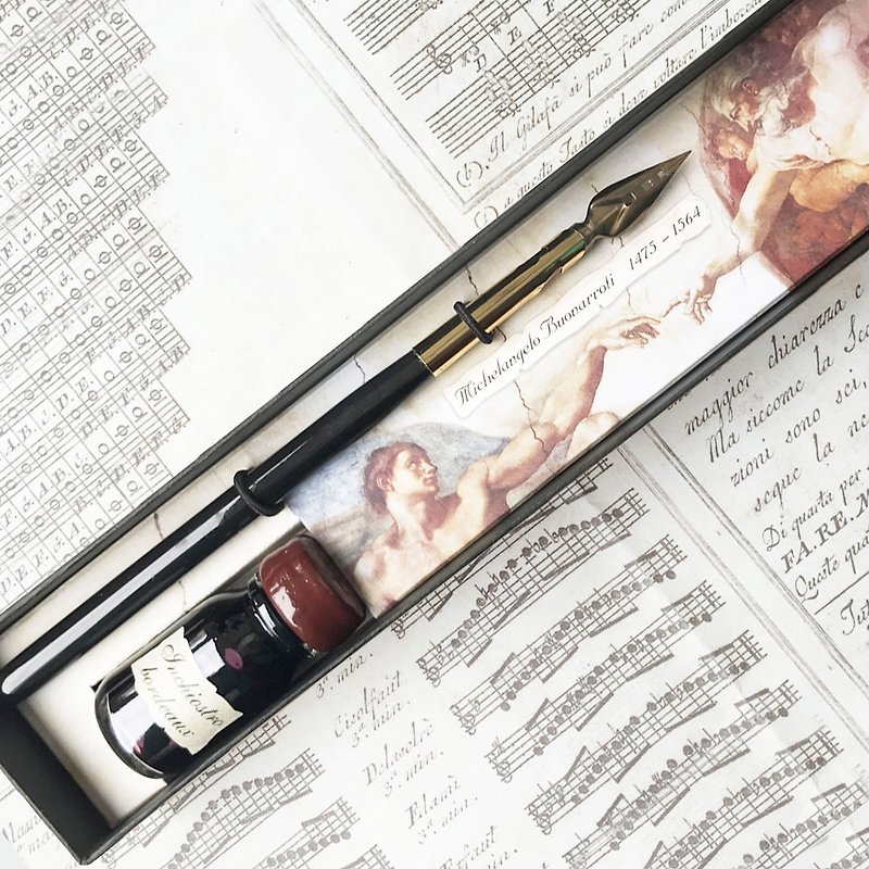 MI/01 Genesis Writing Set - Wooden Nib Holder + Ink / Francesco Rubinato - ปากกาจุ่มหมึก - โลหะ สีดำ