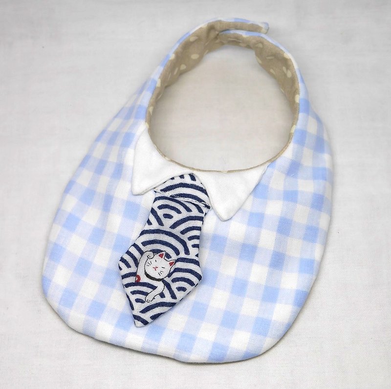 Japanese Handmade 8-layer-gauze Baby Bib / with tie - スタイ - コットン・麻 ブルー