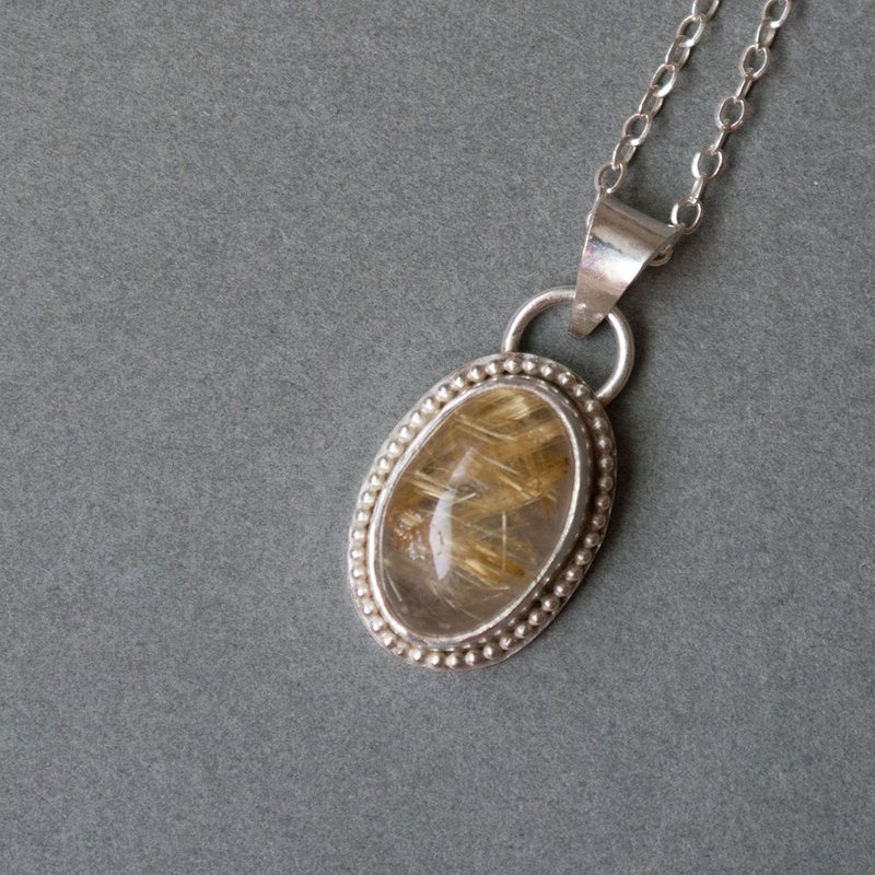 Gemstone Necklaces Yellow - Titanium crystal (rutile) sterling silver pendant Golden rutile silver pendant