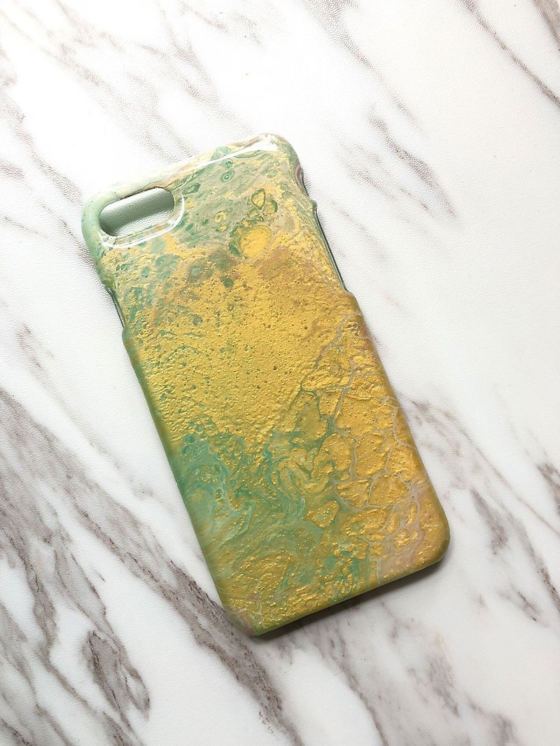 OOAK hand-painted phone case, only one available, Handmade marble IPhone case - เคส/ซองมือถือ - พลาสติก สีเหลือง