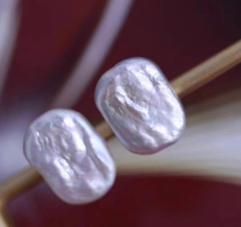 方塊 天然淡水珍珠 巴洛克珍珠 炫彩 耳環 - 胸針 - 珍珠 白色