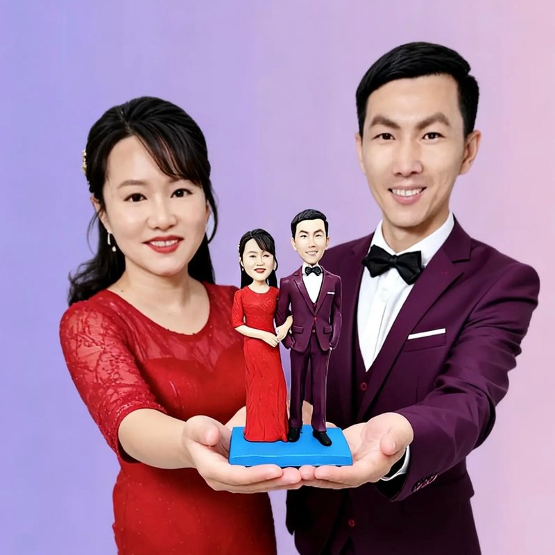 新婚 婚禮小物 結婚禮物訂製 客製化 新郎新娘 人偶 公仔 似颜绘 - 公仔模型 - 黏土 多色