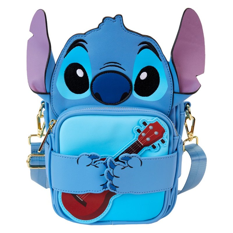 LOUNGEFLY-Stitch cute style side backpack - กระเป๋าแมสเซนเจอร์ - หนังเทียม สีน้ำเงิน