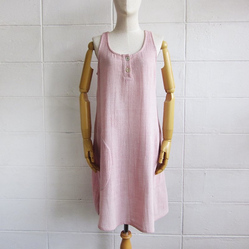 Knee Length Sleeveless Dresses Botanical Dyed Cotton Pink Color - ชุดเดรส - ผ้าฝ้าย/ผ้าลินิน สึชมพู