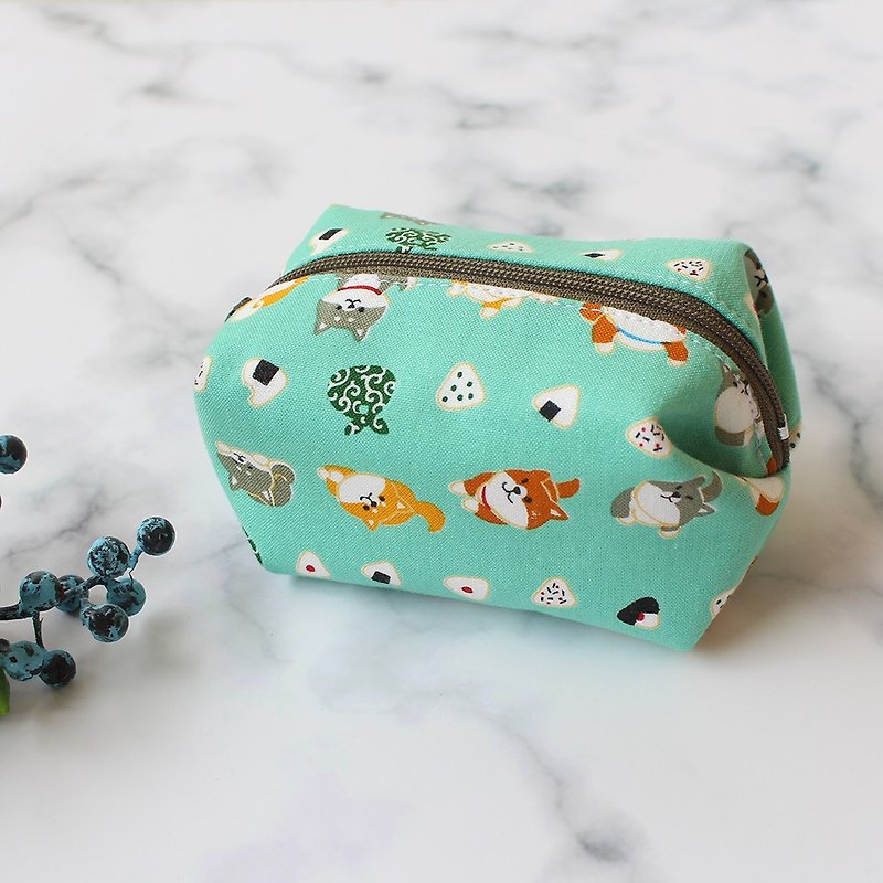 Little Shiba Inu and Rice Ball Style Coin Purse / Storage Bag - Pencil Cases - Cotton & Hemp Green