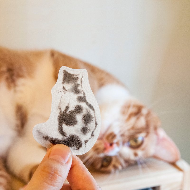 水墨貓咪和紙貼紙 - 貓的背影 - 貼紙 - 紙 灰色