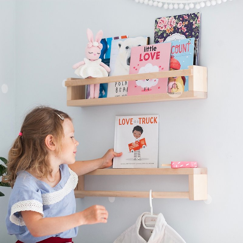 Set of 2 Wall Shelf, Floating Wood Shelves, kids Book Rack, Nursery shelves. - 兒童家具 - 木頭 