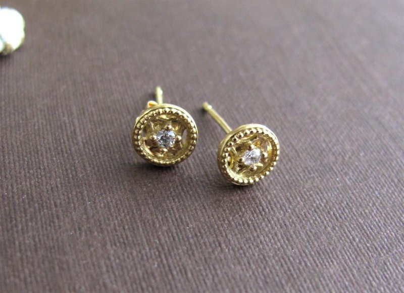 【受注製作】プチリュミエール ピアス diamond ダイヤモンドK18YG - 耳環/耳夾/耳骨夾 - 其他金屬 金色