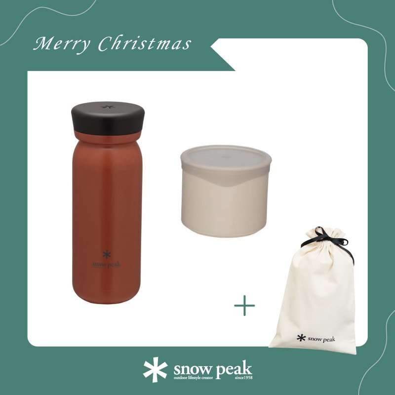 Christmas Limited-Outing Food Set (Vacuum Thermos M Type 500ml+Picnic Box+Gift Bag) - Cups - Other Materials Red