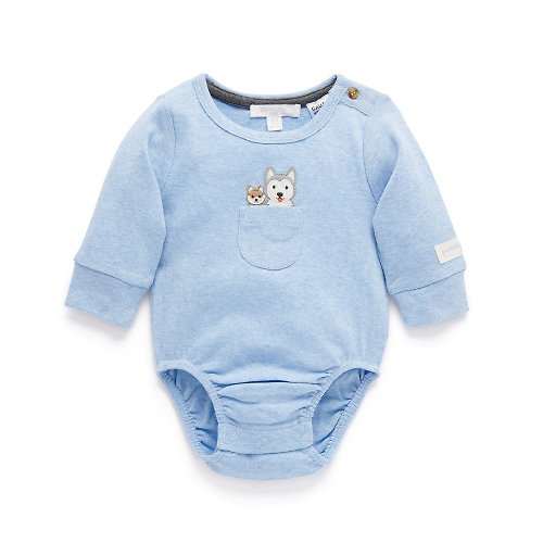 Purebaby有機棉 澳洲Purebaby有機棉嬰兒包屁衣/新生兒 連身衣 藍色哈士奇