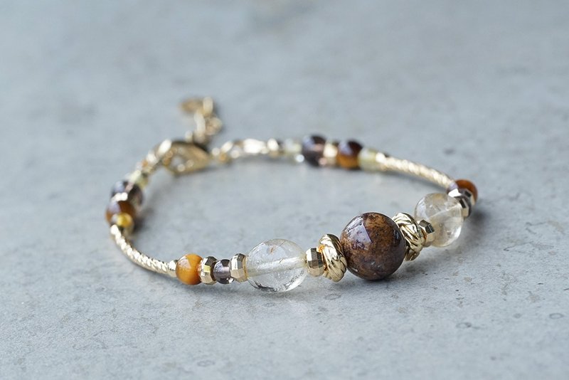 The Other Shore - 14K Gold Packed Stone/Blonde Crystal/Yellow Tiger Eye Bracelet - Bracelets - Semi-Precious Stones Brown