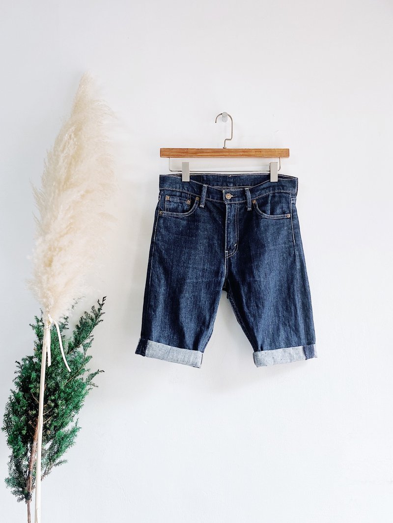 levis / 510 W30 深藍純素面反摺 男丹寧牛仔短褲自改古著vintage - 男裝短褲/牛仔褲 - 棉．麻 藍色
