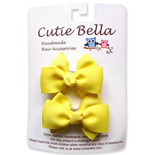 Cutie Bella 美好生活精品館 Cutie Bella 夢幻手工髮飾全包布 蝴蝶結髮夾二入組-Sunny