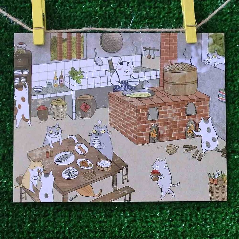 3貓小舖貓咪插畫明信片(畫家:貓小姐) –誰家廚房飄香 - 心意卡/卡片 - 紙 