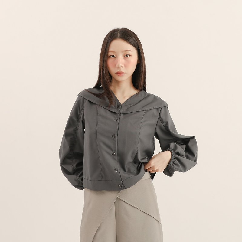 Jadelor_瓊樓V領襯衫_25AF004_灰藍 - 女襯衫 - 其他材質 灰色