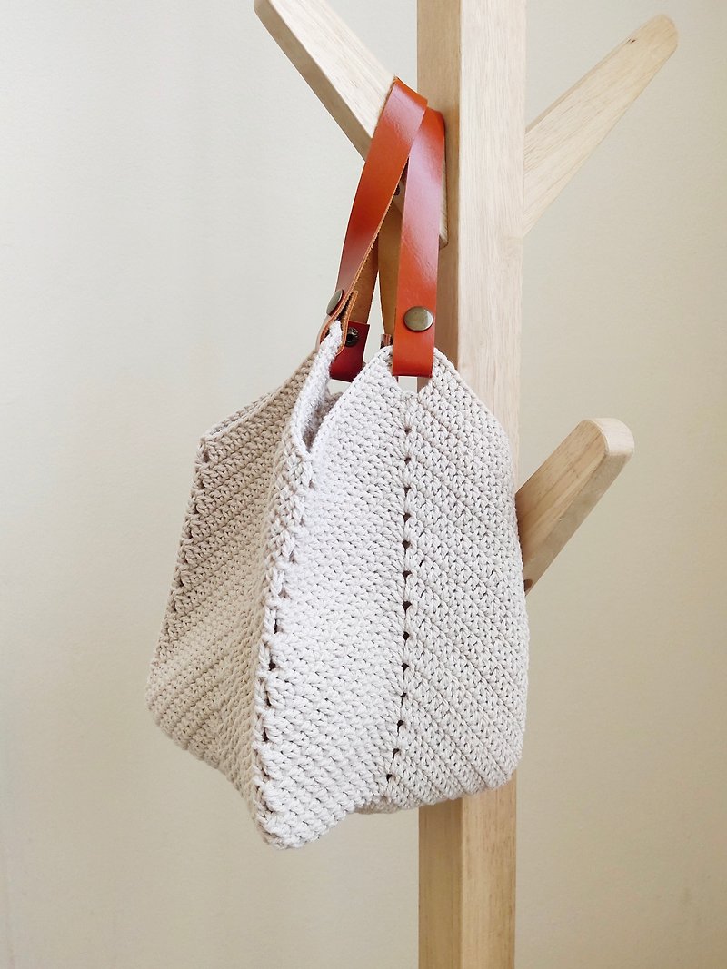 ハンドバッグ、本革ストラップ、かぎ針編み - トート・ハンドバッグ - コットン・麻 多色