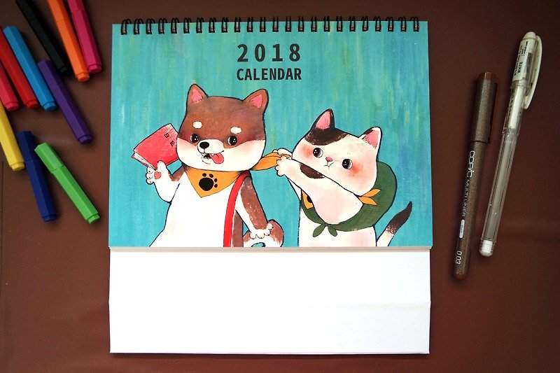 Dog and cat - 2018 desk calendar (spot) - ปฏิทิน - กระดาษ 