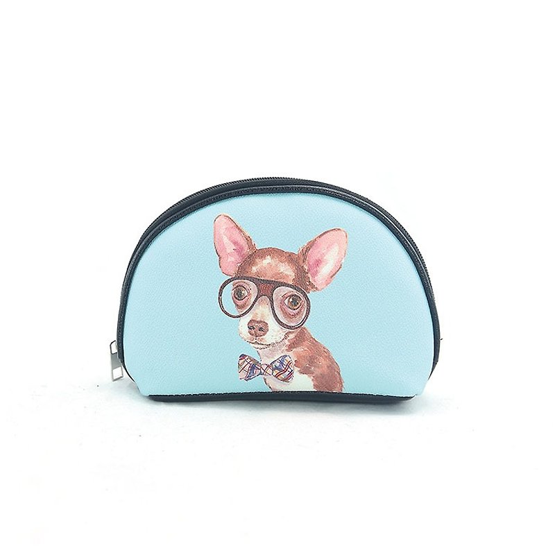 Ahsley M - Nerdy Chihuahua Cosmetic Bag - กระเป๋าเครื่องสำอาง - หนังเทียม สีน้ำเงิน