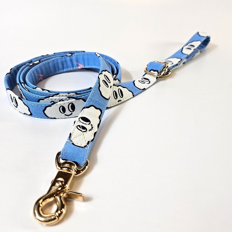 Smile Cloud Blue | Patterned Fabric Dog Leash - 項圈/牽繩 - 棉．麻 白色