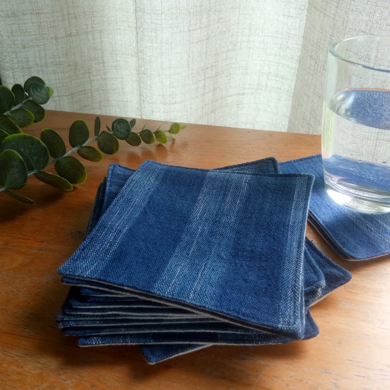 Cotton Coaster Set, Cotton Handwoven Coaster Set, Blue, Indigo - 杯墊 - 棉．麻 藍色