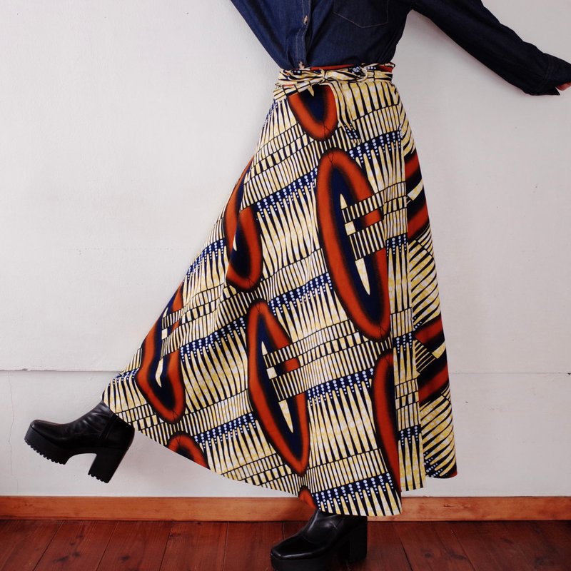 African Print Circular Wrap Skirt Yellow Time Machine - Skirts - Cotton & Hemp Yellow