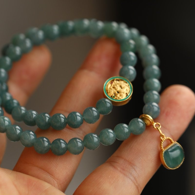 6mm Guatemala raw ore A-grade waxy blue water jade enamel cologne medal design multi-circle hand - Bracelets - Gemstone Green