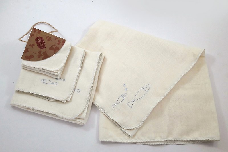 Pet baby gauze towel set - free fish - ผ้ากันเปื้อน - ผ้าฝ้าย/ผ้าลินิน 